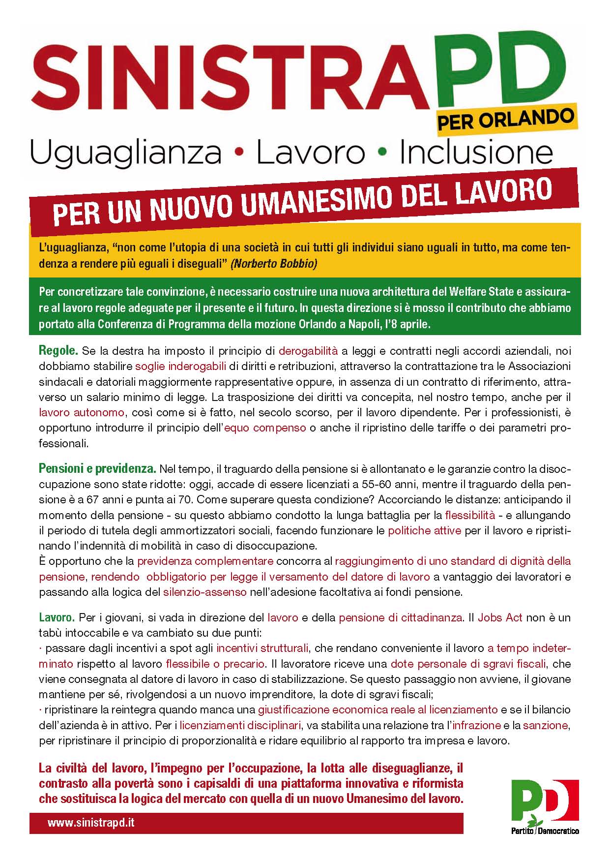 pER UN NUOVO UMANESIMO DEL LAVORO